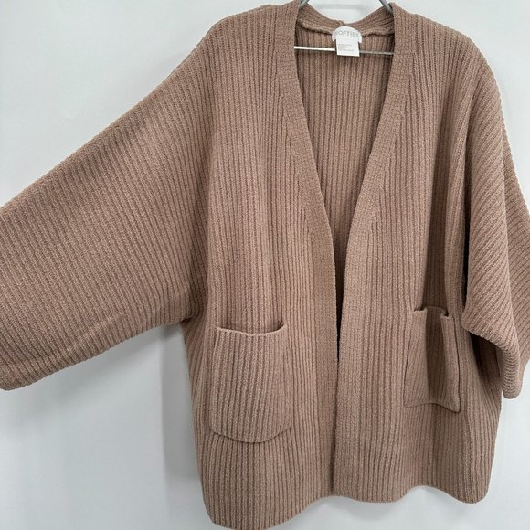 Softies 28" Rib Chenille Kimono Cardigan Sweater sz S/M Coco Brown Open Front - Picture 4 of 5